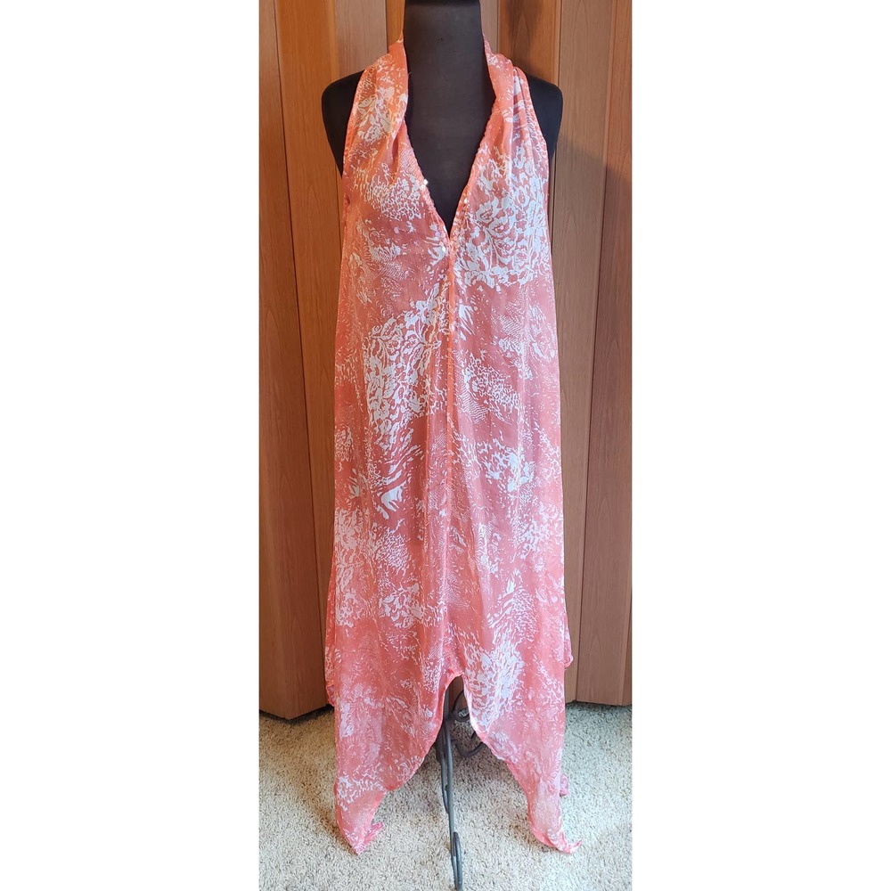 Soaked size S/M coral & white mesh bathing suit cover up